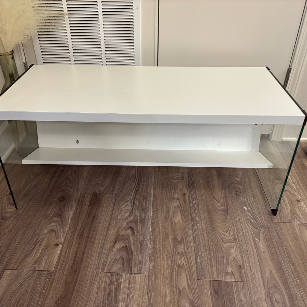 Wayfair Basics White and Clear Glass Console Table